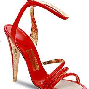 Salvatore Ferragamo Red and Gold High Heel Sandals